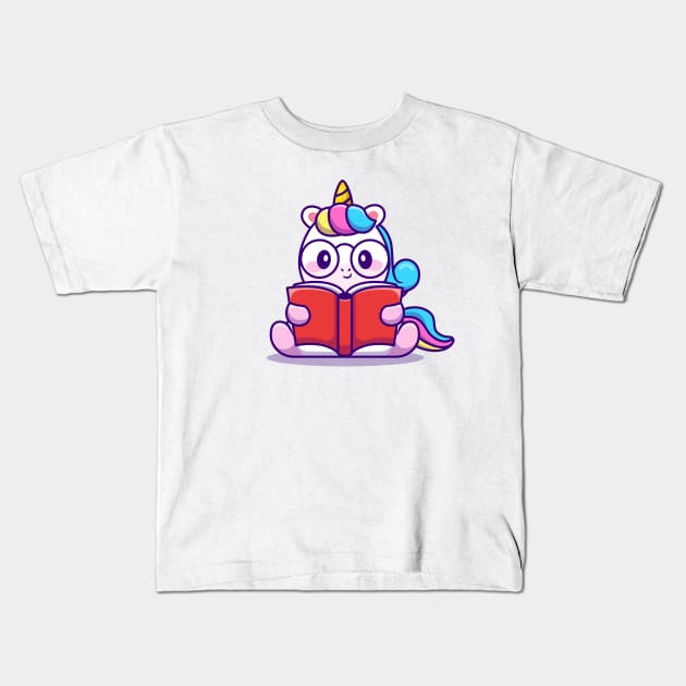 Cute Unicorn Reading Book Kids T-Shirt by Catalyst Labs